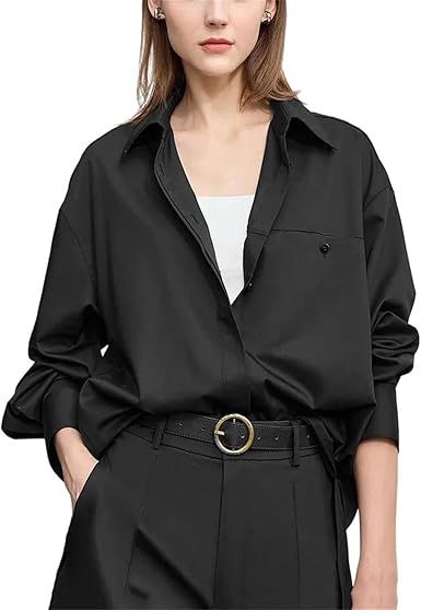 Women's Drop Shoulder Pleated Shirt Spring Loose Fit Casual Versatile Style Blouse Comfortable Shirt Tops
