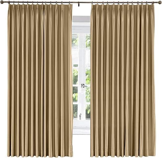 ChadMade Luxury Pinch Pleated Drape 84 Inches Length, Light Filtering Silk Satin Curtain Window Treatment for Bedroom Kitchen,120Wx84L, 1 Panel, Taupe