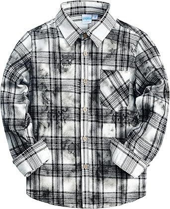 VATPAVE Boys Flannel Button Down Shirt Casual Long Sleeve Plaid Shirts 6-14 Years