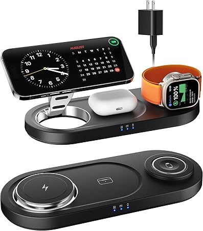 Upgraded 3 in 1 Wireless Charging Station for Apple Devices, Faster Mag-Safe Charger Stand, Magnetic Charger Station for iPhone 17/16/15/14/13/12 Series & AirPods Pro & Apple Watch Series (Black)
