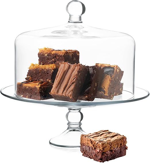 Libbey Selene Glass Cake Stand with Dome Lid, Elegant Curved Footed, Covered Cake Stand, Versatile Serving Dish for Variety of Desserts and More
