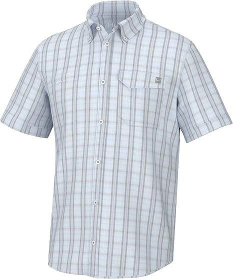 HUK - Men's Tide Point Pattern Short Sleeve Shirt, Fishing Button Down