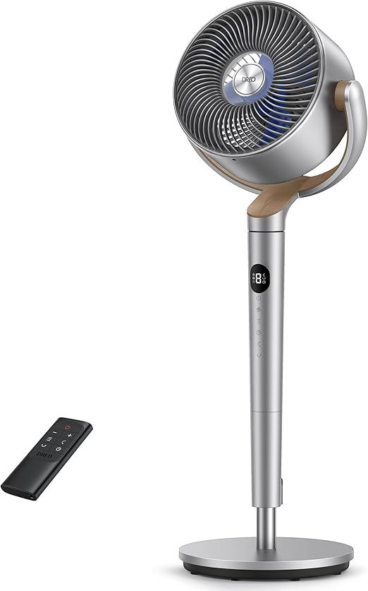 Dreo Fan for Bedroom, 120°+120°Omni-directional Oscillating Fan, 90ft, DC Motor, 20 dB Quiet Standing Pedestal Fans, 8 Speeds, 3 Modes Circulator with Remote, 35-40" Adjustable Height, 8H Timer