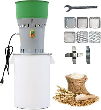 Grain Mill Grinder Agricultural Feed Grain Mill Grinder for Wheat Corn Soybean for Home Farm 6 Sizes Sieves (25L)