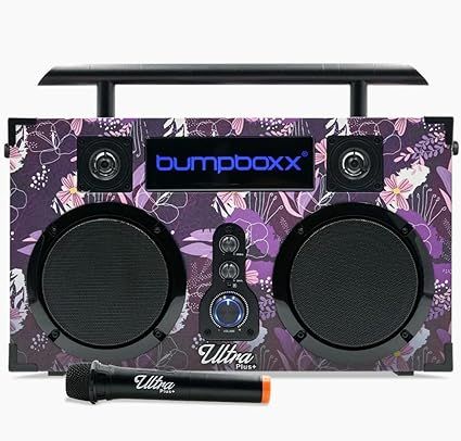 Bumpboxx Ultra Plus Retro Boombox with Bluetooth Speakers, Old School Boombox Up to 12-Hour Playtime & TWS Stereo Pairing, Rechargeable Lithium Battery, Carrying Strap & Wireless Mic, Floral