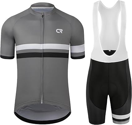 CR Men's Cycling Jersey Set Road Bike Jersey Zipper Pocket Short Sleeves Cycling Kits Bib Shorts 3D Padded