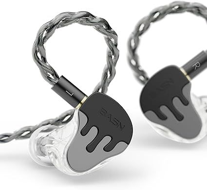 BASN BmasterX in Ear Audio Monitor, Hybrid 6 Drivers IEM Earphones with Crystal Clear Sound, Detachable Cable Plus Carrying Case Fit Kit for Musician, Stage, Studio (3.5mm & 4.4mm Jack, Black/Silver)