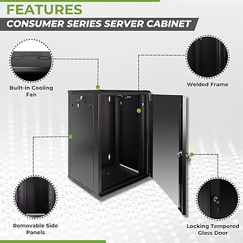 NavePoint 15U Wall Mount Consumer Series Server Cabinet Network Enclosure Locks, Fan