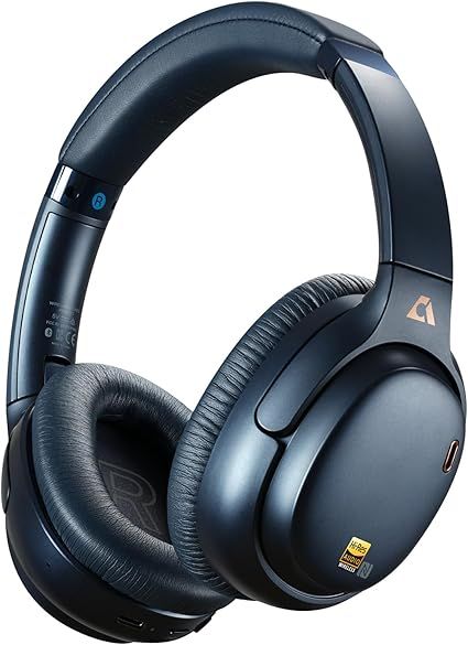 1Mii AI E700 Hybrid Active Noise Cancelling Headphones, Bluetooth Over Ear, Wireless Hi-Res Audio with LDAC & aptX Low Latency for Airplane Travel & Home TV, AI Translation & Custom EQ via APP, Blue