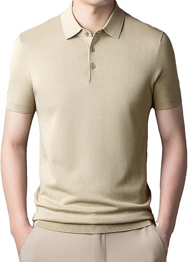 Men Summer Casual Knit Polo Shirts Short Sleeved Outdoor Workout Button Up Golf Shirts