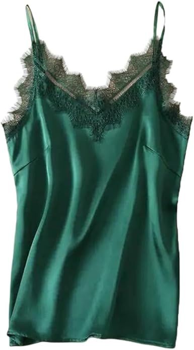 Women's Elegant V-Neck Sleeveless Lace Patchwork Cami Top Summer Pullover Tank Blouse