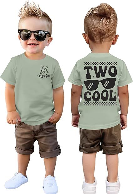 Two Cool Birthday Shirt 2nd Birthday Boy Tshirt 2 Year Old Toddler Boys Second Bday Party Short Sleeve Outfits Tops