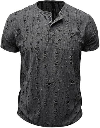 Men's Round Neck Outdoor Short Sleeves Classic Business Polyester T-Shirt Breathable Sweat-Wicking Tops with Button