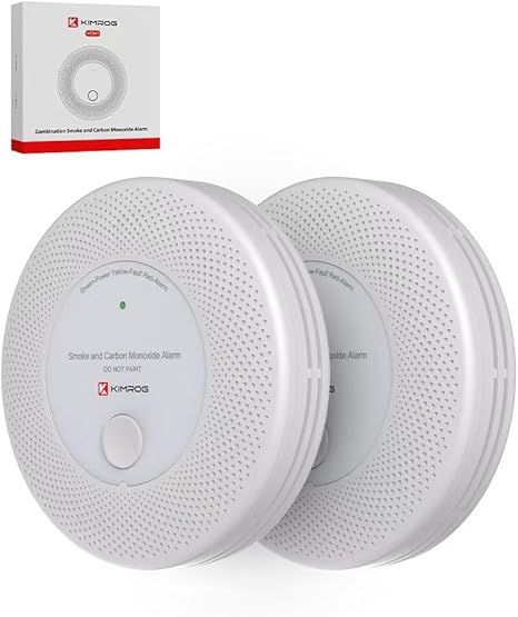 10-Year Sealed Battery 2-in-1 Smoke & Carbon Monoxide Detector Alarm | CO & Smoke Alarm Detector with LED Warning Light Indicators & V-0 Flame-Retardant Housing(2-Pack)