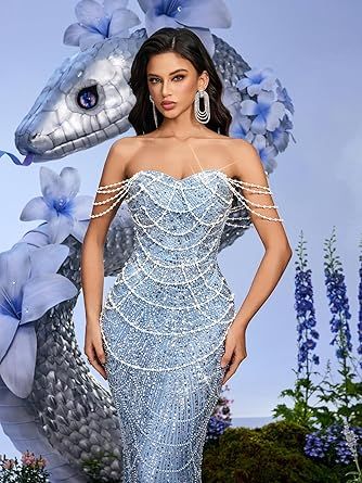 Women's Champagne Dress Beaded Overlay Strapless Bodycon Evening Gown Ideal for Weddings Proms Parties All Occasions