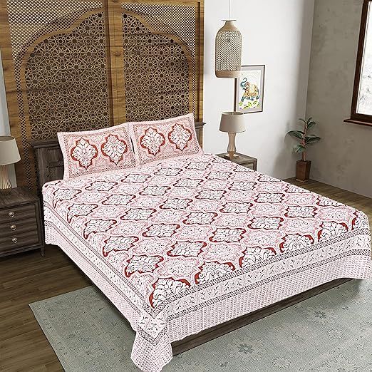 Cotton Printed Bedsheet Set | Soft-Breathable Bedding with Zippered Pillow Covers (Pink, King (U.S. Standard))