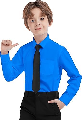 Boys Dress Shirts Long Sleeve, Boys Button Down Shirt Wrinkle-Free for Formal & Casual (Not Tie)