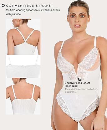 Popilush Shapewear Bodysuits for Women Lace Corset Tops Tummy Control V Neck Sleeveless Body Suit Thongs