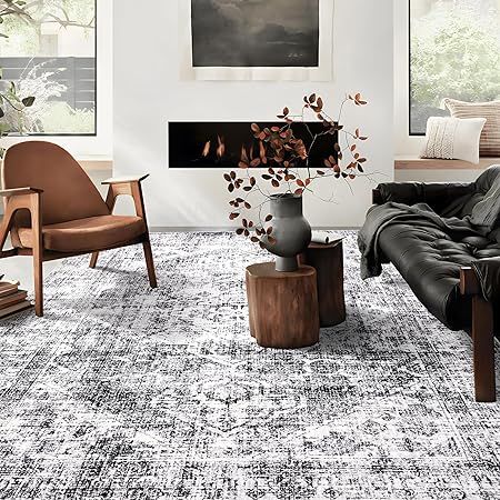 8x10 Washable Area Rug, Upgraded Denser Surface Vintage Rugs, Honeycomb Non-Slip Backing Living Room Rug, Easy Care Foldable Rugs for Living Room Bedroom Kitchen Dinning Room Home Office