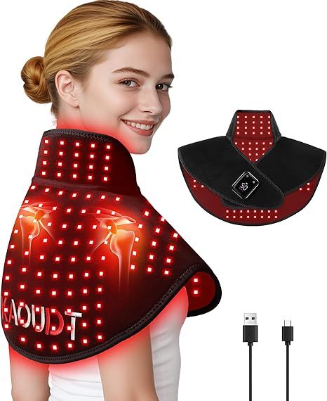 Cordless Red Light Therapy for Neck and Shoulder, 5000mAh Rechargeable 148 LEDs 660nm&850nm Near Infrared Light Therapy for Shoulder Neck Back Pain Relief (Black)