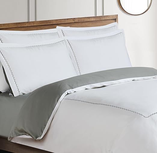 Majestic Giftware Madison Linen 8 Pcs Twin Size Bedding Set (BL53-T) | Normandy - Gray 400 TC Cotton Sateen Durable & Eashable | 2 Fitted Sheets, 2 Duvets, 4 Pillowcases - Noble Collection