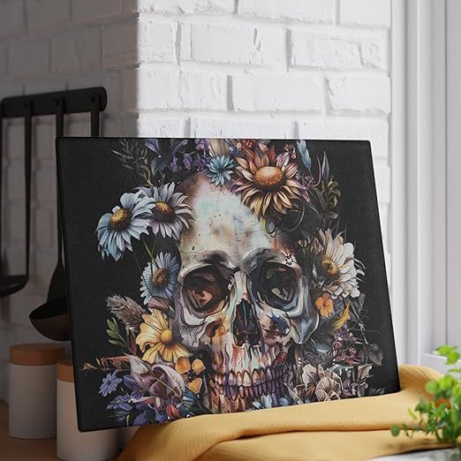 Goth Skull Glass Cutting Board - Unique Kitchen Decor, Gift for Home, Halloween Decor, Cooking Gift, Artistic Kitchenware