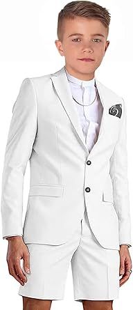 Shorts Suit for Boys Summer Casual 2 Piece Beach Wedding Tuxedo Suit Kids Slim Fit Formal Jacket Pants Set