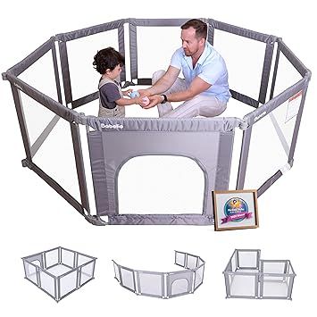 Babelio Foldable Playpen for Babies and Toddlers- Adjustable Shape & Area, Playpen with Zipper Gate, Portable Baby Fence for Indoor & Outdoor, Multi-Functional Baby Play Yard