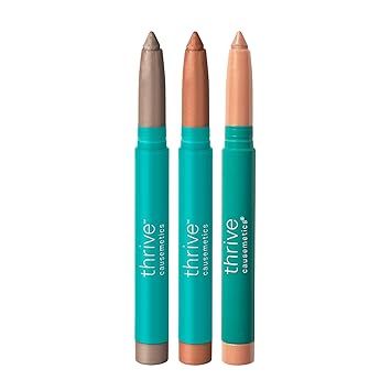 Thrive Causemetics Brilliant Eye Brightener Eyeshadow Stick Bundle for Blue Eyes, 3 Shades, Waterproof & Crease Proof Cream to Powder Long Lasting Formula, 3 Shadow Sticks & Confetti Makeup Bag