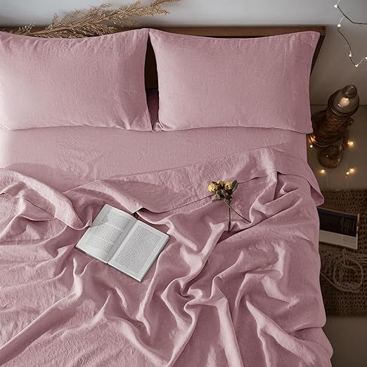 LBRO2M 100% Linen Sheet Set Twin XL Size,Bed Sheets 3 Piece Sets,Solid Color Natural Flax Bed Sheets Soft Breathable Bedding,16