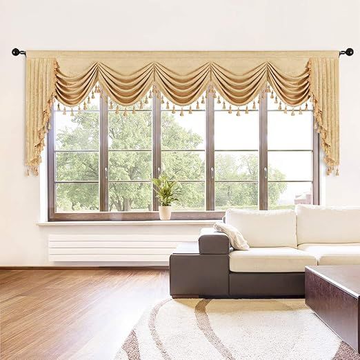 ELKCA Thick Chenille Window Curtains Valance for Living Room Luxury Gold Curtain Valance for Bedroom (W138inch, 1 Panel)