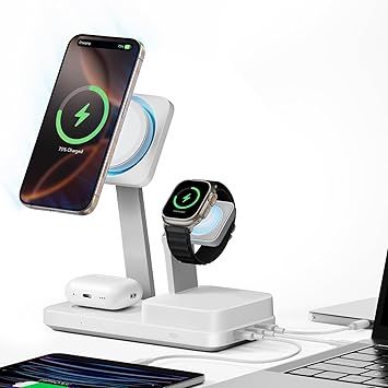 ESR 100W 6-in-1 GaN Charging Station with CryoBoost, Compatible with MagSafe Charger Stand, Magnetic Wireless Charger for iPhone 17e/17/16/15/14/13/12, Apple Watch, AirPods Pro/3/2, Classic White