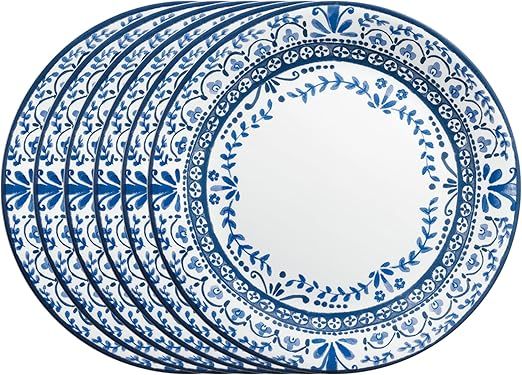Corelle Vitrelle 6 PIECE Dinner Plates Set Triple Layer Glass and Chip Resistant, Lightweight Round Plates, Portofino
