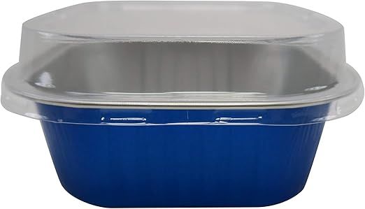 KitchenDance 4 Inch Baking Pan with Snap-On Lid - 8 oz. Square Colored Aluminum Pan - Oven, Freezer, Microwave Safe - Ideal for Catering, Restaurants, Bakeries, Home Kitchens - A6 (1000, Blue)