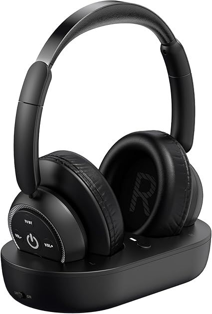 ROSIDA Wireless Headphones for TV Watching, Wireless Headphones for Seniors with Transmitter Charging Base, Bluetooth Headsets for TV, No Audio Delay, Gift for The Seniors or Parents, Black