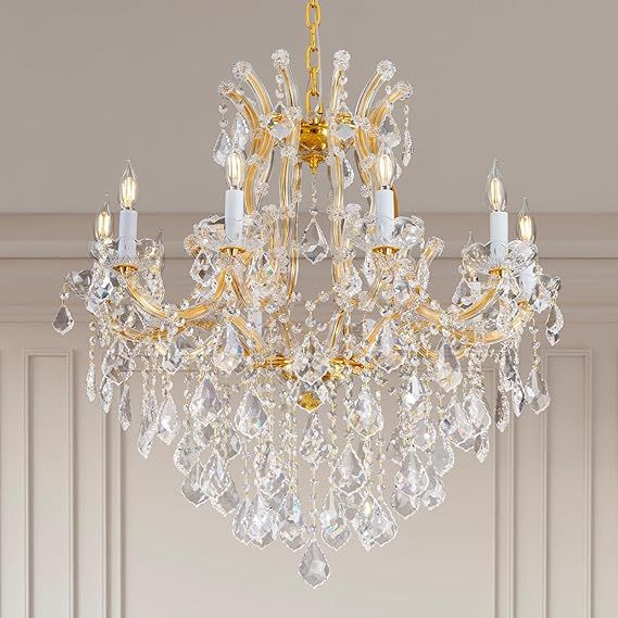 Modern Crystal Chandeliers, Gold Candle Chandelier -Luxury Chandelier Lighting Fixtures for Dining Room, Foyer, Staircase Hallway Living Room Entryway, 10 Lights