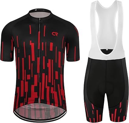 CR Men's Cycling Jersey Set Road Bike Jersey Zipper Pocket Short Sleeves Cycling Kits Bib Shorts 3D Padded