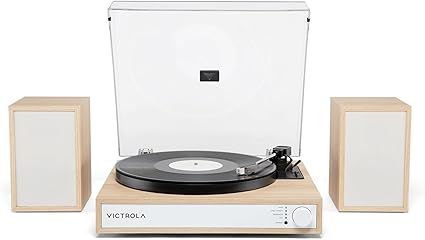 Victrola Harmony – Bluetooth Turntable System– 3-Speed Vinyl Record Player, Stereo Speakers, Audio Technica ATN3600L, Bluetooth in & Out (Natural)