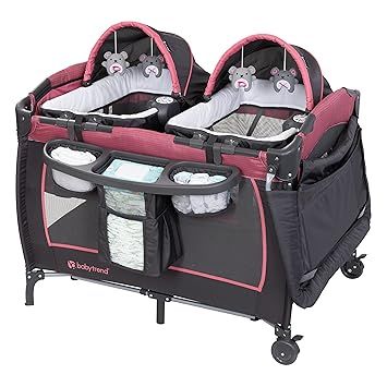 Baby Trend Lil’ Snooze™ Deluxe III Nursery Center® Playard for Twins, Cozy Berry