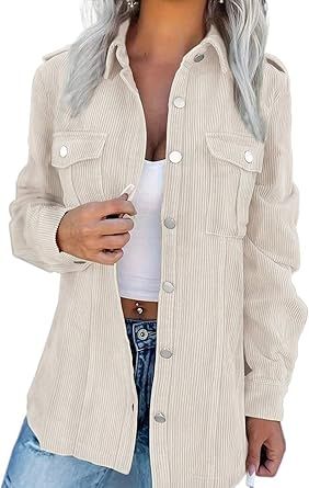 Solid Color Corduroy Pocket Shirt Long Sleeve Womens Basic Long Sleeve Business Tops