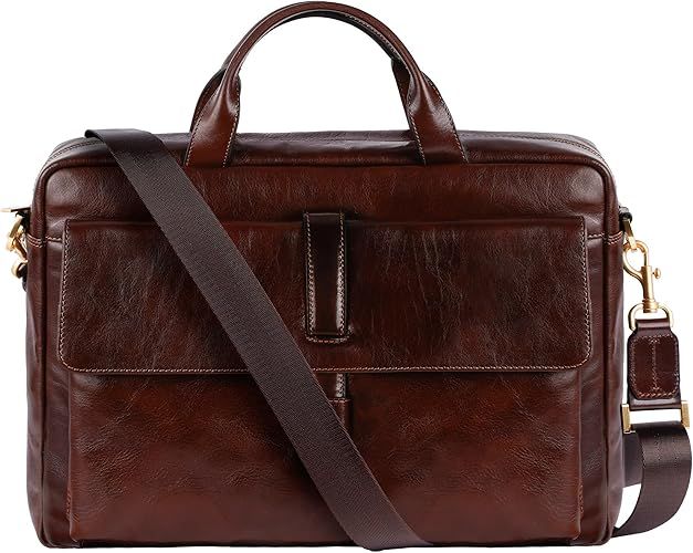 Time Resistance Leather Briefcase - Italian Handmade Leather Laptop Bag - Handbag for Men and Women