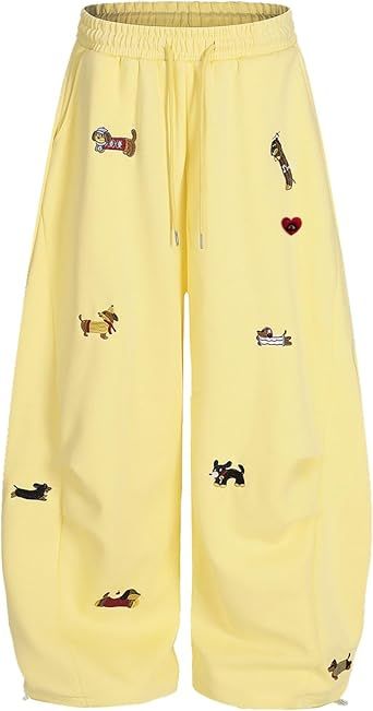 Aelfric Eden Embroidery Puppy Baggy Barrel Sweatpants Casual Y2K Elastic Drawstring Unisex Wide Leg Pants Lantern Trouser