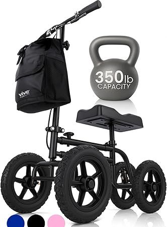 Vive Mobility All Terrain Knee Scooter Walker for Foot Injuries - Adult Broken Leg Crutch Cart Roller for Surgery, Broken Foot, Ankle Injury - Kneeling Rolling Steerable Seated Wheel Scooter Aid
