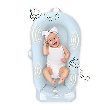 MyBaby 3-in-1 Calming Baby Cushion, Soothing Comfort for Newborns & Infants, Snuggling Sensation, Sound and Vibration, Designed for Safety, Rechargeable & Machine-Washable, by Homedics, Blue