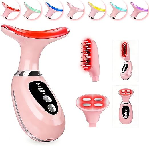 Red-Light-Therapy-for-Face and Neck-Eye-Head Massager,7 Colors Skin Rejuvenation Lifting Facial Massager for Toning,Glow Boost，Wrinkle for Birthday,Christmas,Mothers Day,Valentines Day Gifts (Pink)