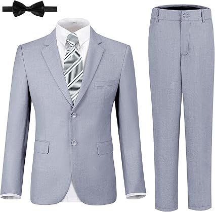 JPF Boys Formal Suits Slim Fit 5 Piece Kids Suit Jacket Pants Set with Dress Shirt and Tie for Wedding Prom