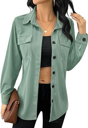 Summer Casual Fashion Shirts Women's Elegant Double Pocket Corduroy Shirt Going Out Meeting Work Outfit