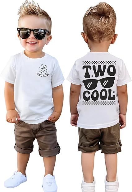 Two Cool Birthday Shirt 2nd Birthday Boy Tshirt 2 Year Old Toddler Boys Second Bday Party Short Sleeve Outfits Tops
