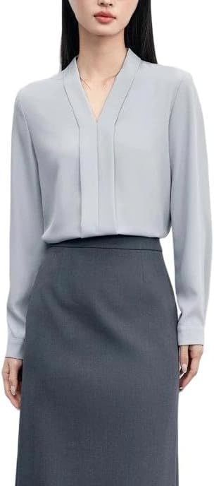 Women's Elegant V-Neck Long Sleeve Chiffon Shirts Top Flowy Office Work Shirt