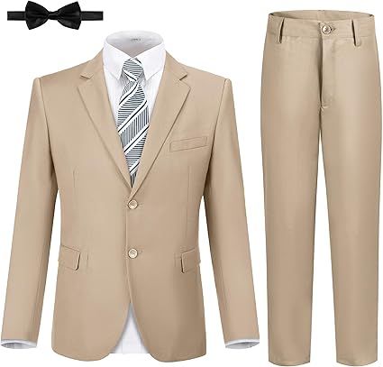 JPF Boys Formal Suits Slim Fit 5 Piece Kids Suit Jacket Pants Set with Dress Shirt and Tie for Wedding Prom